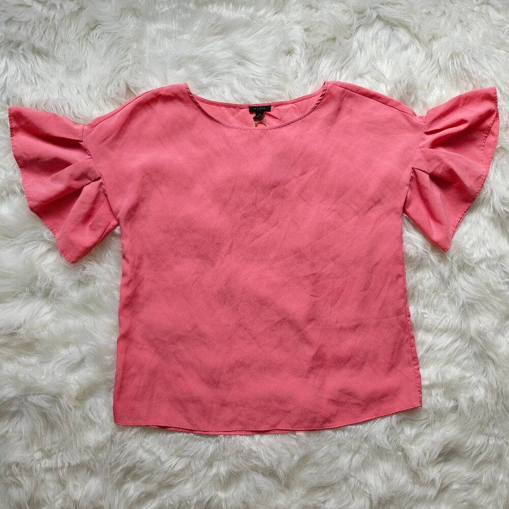 Ann Taylor Bubblegum Pink Ruffle Sleeve Blouse, SIZE Small